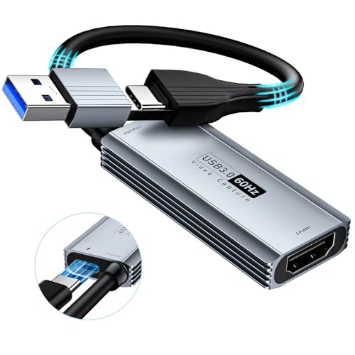 capturadora vídeo XIIXMASK USB 3.0 com 100W PD, HDMI para USB-A/C, captura a 1440P 30 fps e 1080P 60 fps para streaming, gravação de jogos e transmissão ao vivo, compatível com Quest 3, Switch
