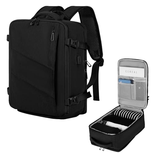 VOESLD Mochila viagem cabine avion 40 x 20 x 25 para Ryanair, mala de viagem 45 x 36 x 20 para Easyjet, mochila portátil mulher homem mochila computador com porta USB, Preto, 45x36x20 CM, Rucksack