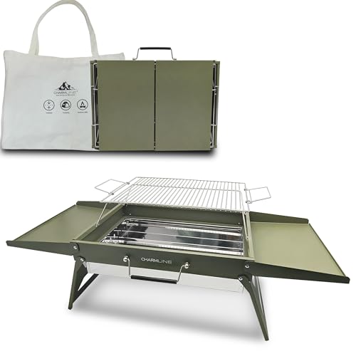 Charmline 51 * 35 cm churrasqueira de carbono portátil dobrável, churrasqueira portátil para uso em exteriores, grelha para churrasco para campismo, piqueniques, jardins e festas na praia, verde,
