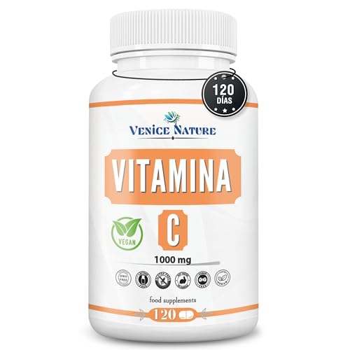 Vitamina C 1000 mg 120 comprimidos puro apenas 1 por dia, sistema imunitário, cansaço antioxidante pele e ossos vitamina C Vegan - Venice Nature
