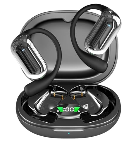 Next Destination Auriculares sem fios Bluetooth 5.4 desportivos com gancho Q16S, Auscultadores | impermeável IPX7, bateria de 40H e cancelamento de ruído, capacetes sem fios música, preto