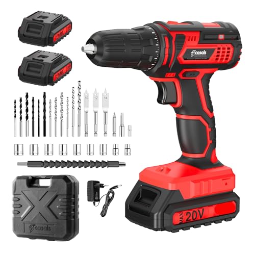Casals - Broca parafuso elétrico 12 V | 1400 RPM | 2 baterias | 1500 mAh bateria longa duração | 18 + 1 posições, 9 brocas 9 chaves 4 pontas eixo flexível adaptador hexagonal mala in
