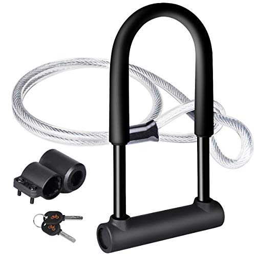 DINOKA Anti-roubo em forma de U para bicicleta, antirroubo em D, de alta segurança, com cabo flexível de aço de 1,2 m, L