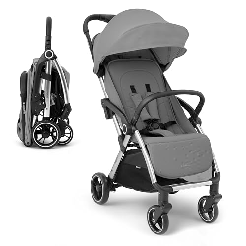 KikkaBoo Cadeira de passeio EDEN, carrinho de bebé até 22 kg, dobrável automático, posição reclinada, super leve, compacto, cinzento