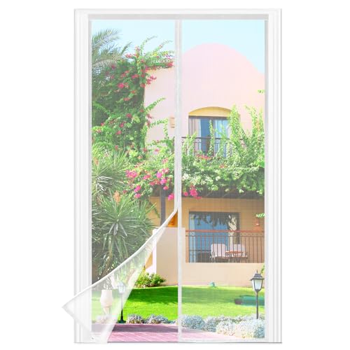 Mosquiteira de porta magnética, 90 x 190 cm, branco, mosquiteira para portas, fecho magnético de cima para baixo, automático, mantém o ar fresco
