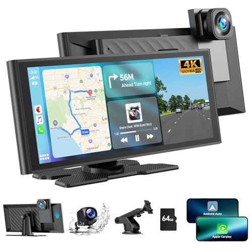 Volam 9,26 polegadas sem fios rádio carro com A-pple CarPlay e Android Auto, ecrã carro com Dashcam frontal 4K câmera, câmara traseira 1080P, Bluetooth, Mirror Link, navegação, Siri, G-oogle, SD. -64