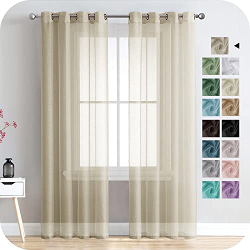 MRTREES Cortina para janela, quarto, translúcidas, painéis para janelas, sala de jantar, 2 peças, 140 × 245 cm, bege
