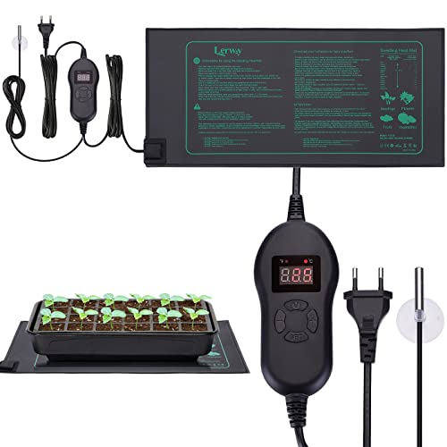 LERWAY Tapete térmico com termóstato para mudas, mantas de aquecimento impermeáveis para estufas, sementes de germinação, regulação de temperatura, 52,7 x 25,4 cm, 30 Watt