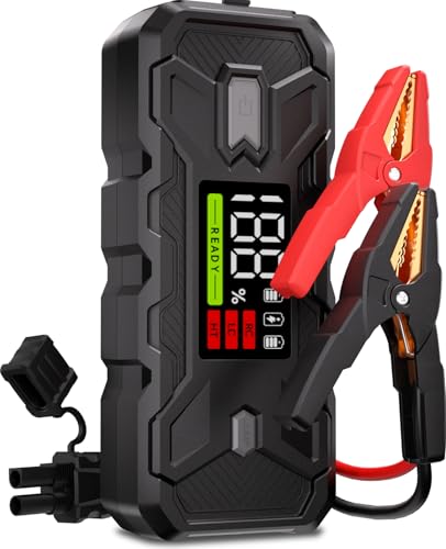 Iniciador de baterias de carro portátil: 3000A Jump Starter de 12 V arranque motores de 8,0 l de gasolina e 8,0 l gasóleo, PD65 W Booster arrancador para emergências com proteção de segurança e luz