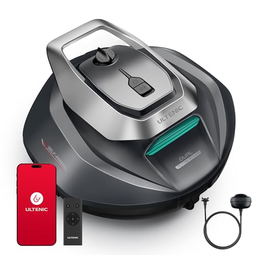 Ultenic Pooleco 10S Robot aspirador de piscina com controlo remoto/aplicação, 3 motores, recolha sem gancho, robô limpa fundos sem cabo, auto-aparandar, funciona até 90 min, 80 m²