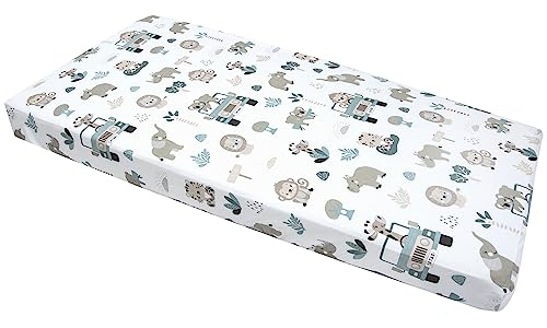 Medi Partners Lençol-capa berço 60 x 120 - 100 % algodão lençóis de algodão bebé roupa de cama para bebés dormir berço Fitted Bed Sheet Protetor (Zoo Menta)