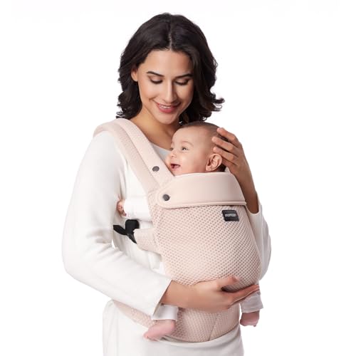 Momcozy Porta-bebés de malha respirável, ergonómico e leve, para bebés de 3,2 a 20 kg, com suporte lombar melhorado, conforto durante todo o dia para criação com mãos livres, ar mesh-rosa