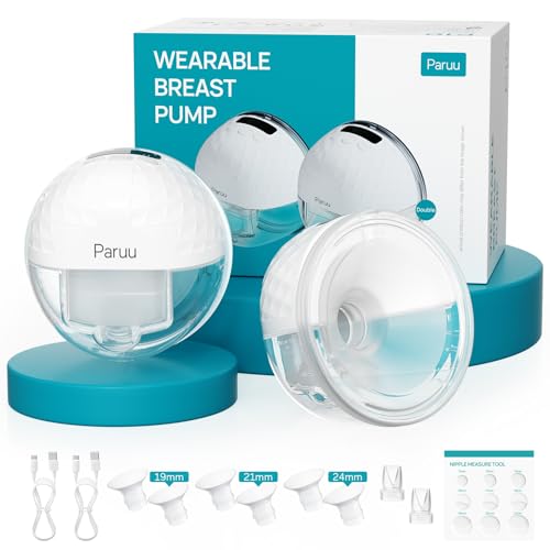Paruu P10 Saquetes elétricos mãos livres, 4 modos e 9 níveis de sucção com 19/21/24/28 mm e 338 mmHg de potência, extrator de leite portátil, ecrã inteligente (2, branco)