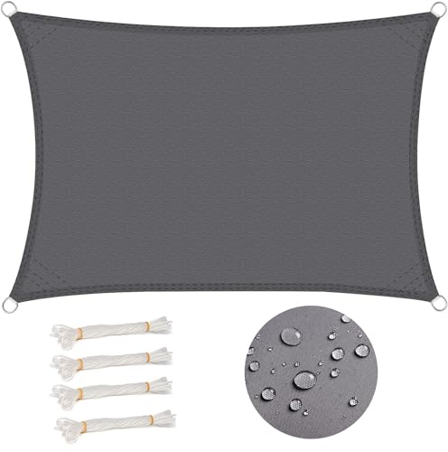 WOLTU Vela de sombra impermeável, retangular, 3 x 4 m, poliéster, proteção contra raios UV, intempéries, para pátio exterior e jardim, cor areia cinzenta