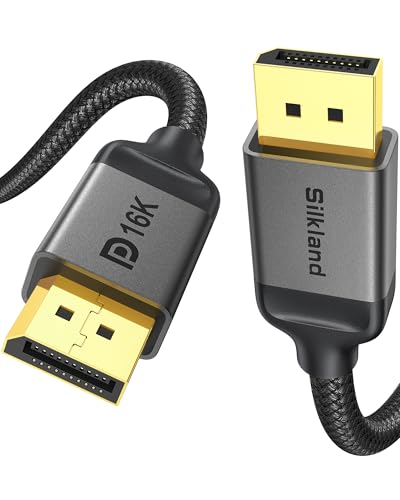 Silkland 16 K Cabo Displayport 2,1 7,5 m, 8 K@120Hz, 4K@240Hz/165Hz/144Hz, 2K@240Hz/360Hz, 16K@60Hz, HDR10, DSC 1,2 A, G-Sync e Free-Sync e Free-Sync. 40Gb, ps Cable DP 2.1 para monitor de jogos,