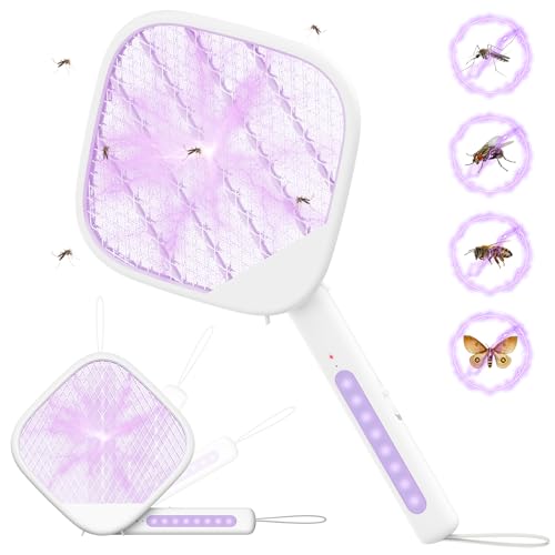 Raquete mosquitos elétrica recarregável 4000 V - Raquete dobrável mosquiteira elétrica paleta mata-moscas mata-moscas mata-moscas elétrica, mata mosquitos elétrico USB Raquete anti-mosquitos interior