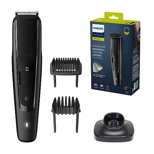 Philips Aparador de barba série 5000 homem, barbeeiro, 40 comprimentos, resistente à água, lâminas de aço, 90 min de uso, com e sem cabo, recarregável, base de carregamento, BT5515/20