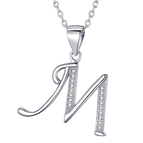 Morella Colar para mulher, com letras pendentes, prata 925, rodeadas por pedras de zircónio, para senhoras, 45 cm, cor branca