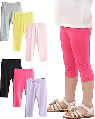 Adorel Calças 3/4 verão leggings cor sólida menina pack de 6