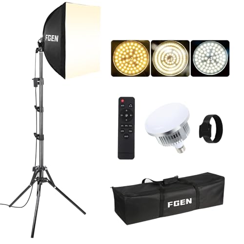 FGen softbox Kit de iluminação fotográfica, 85 W 2700-6400 K lâmpada LED, 1 x 40 x 40 cm softbox cabo de luz de 300 cm de comprimento com ajustável e 150 cm tripé, vídeo e fotografia de produto