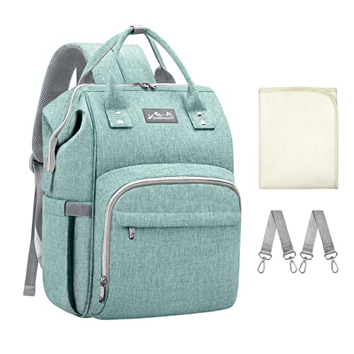 Viedouce Mochila para fraldas e biberões de bebé para mãe, impermeável, estilo Oxford, de grande capacidade, com muda-fraldas portátil e 2 ganchos para carrinho de bebé
