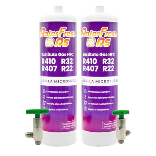 Gas Refrigerante Ralerfresh RS substituto R410, R32, R407 e R22 refrigerante para ar condicionado tipo split (2 garrafas + chaves)