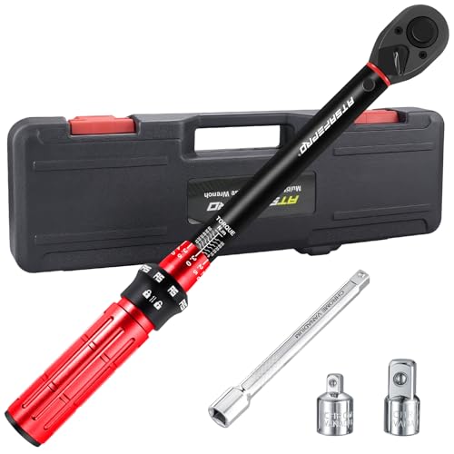 ATsafepro Chave dinamométrica 3/8" 5-60 Nm ± 3% precisão, conjunto profissional com adaptador, barra de extensão de 6", cabeça reversível para carros, motas, bicicletas