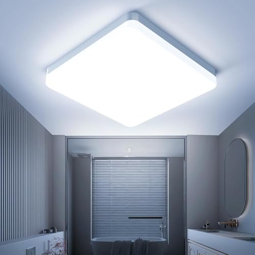 OTREN Plafão LED moderno, 6500 K candeeiro quadrado, IP44 luz de teto para casa de banho, cozinha, corredor, varanda, quarto, Ø 20 cm