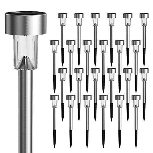 GIGALUMI 24 Pack Solar Path Lights ao ar livre, iluminação solar ao ar livre impermeável, Stainless Steel LED Landscape Lighting, luzes solares para direção