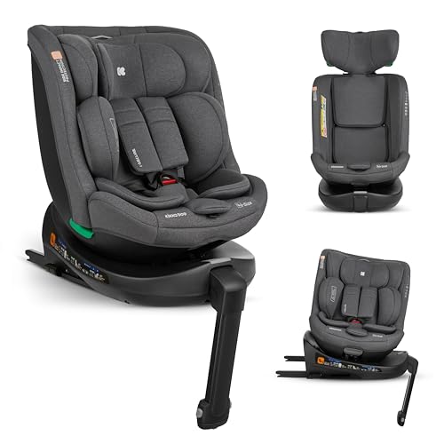 KikkaBoo i-Secure Cadeira de carro para bebé, 0-36 kg, grupo 0 +/1/2/3, ISOFIX, rotativa 360 °, recarregável, proteção SPS i-Size, lateral, arnês de 5 pontos, 12 posições encosto de cabeça, Cinzento