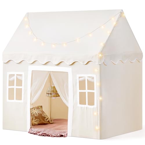 Tiny Land Tenda de campanha infantil de princesa com tapete e luzes, sala de jogos para crianças pequenas de 3 a 13 anos