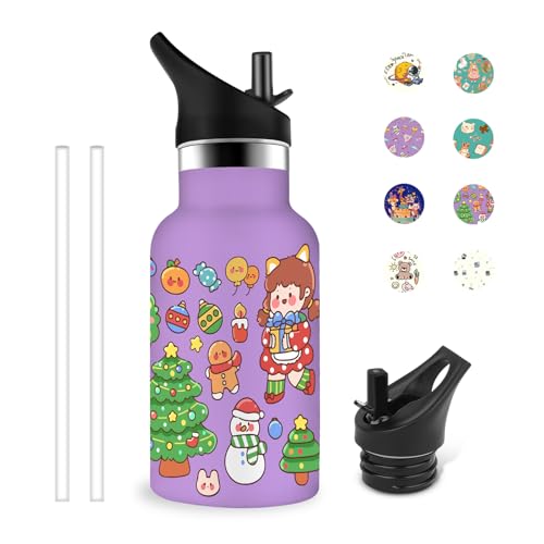 Grsta Garrafa de água em aço inoxidável, garrafa de água infantil de 350 ml, garrafa térmica para bebé, fácil de limpar, garrafa de água personalizada sem BPA, garrafa térmica para crianças com mais