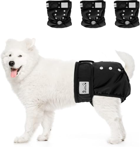 SlowTon Lavar fraldas para cães, 3 Pack calças para cães fáceis de remover com botões ajustáveis, fraldas para s reutilizáveis durante o calor, imersão emocionante