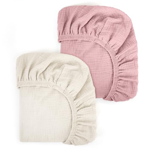 Peepeemax Lençol de baixo ajustável para berço de bebé, 2 unidades, protetor de colchão para parque, cesta de moisés, moisés, capa de colchão para recém-nascidos para berço (rosa)