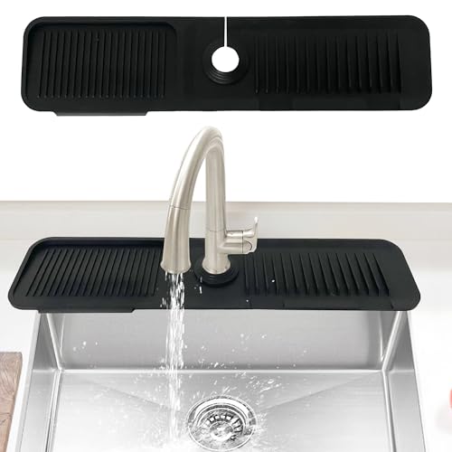 duoyif Tapete de silicone para torneira 24 polegadas almofada de salpicos grande para torneira, almofada de drenagem de silicone para torneira de cozinha e casa de banho (preto, 61 x 14 cm)