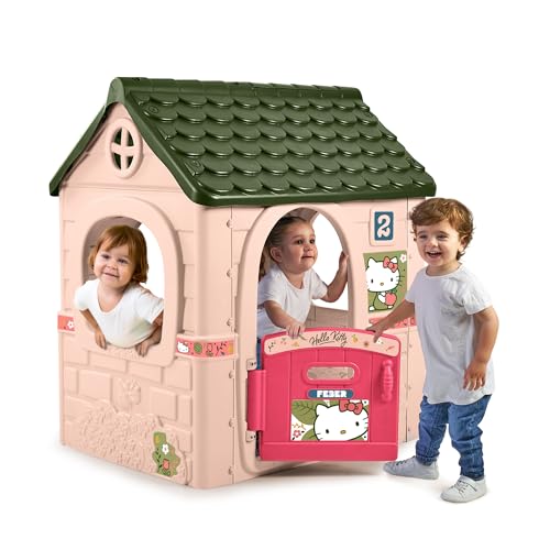 FEBER - Hello Kitty House, Casita infantil com porta rebatível, possui autocolantes para decorar a casa, cores resistentes à luz solar, montagem fácil, a partir de 2 anos, famosa (FE201000)