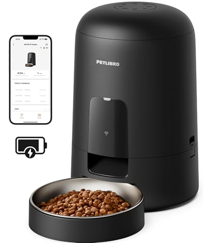 PETLIBRO Alimentador de gato automático, 2,4 G WiFi com pilhas, dispensador de comida seca para gatos/cães, controlo de aplicações, 1 - 10 refeições por dia, animais de estimação automáticos sem cabo
