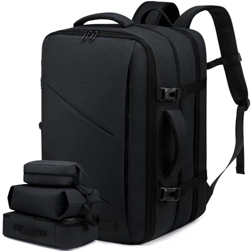 LOVEVOOK Mochila viagem cabine avião malas de viagem cabine, 50 l bagagem de mão mulher para homem, mochila para portátil 18 polegadas, Travel Backpack Cabin Bag para viagem trabalho escola, preto