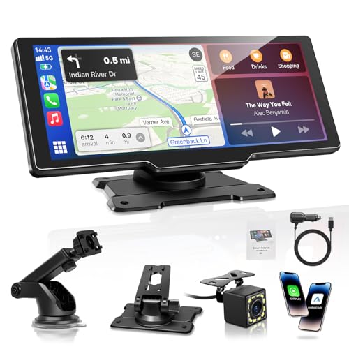 Carpeer Tela Carplay de carro de 10,26" para A-pple e Android Auto, rádio para carro com ecrã tátil com IPS, câmara traseira 1080p, Bluetooth, GPS, Super Link, FM, AUX, controlo por assistente de voz