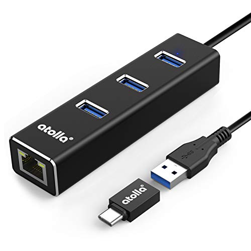 atolla Adaptador USB Ethernet, hub USB com 3 portas USB 3.0 e 1 porta LAN RJ45 1000 M, inclui 1 USB C para USB A, para MacBook, iMac, XPS, surface, portáteis