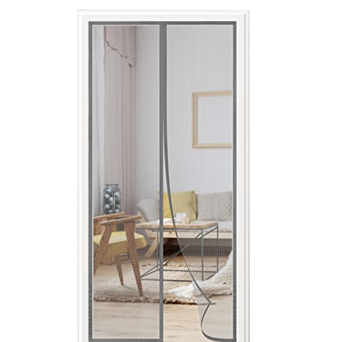 Mosquiteira de porta magnética 90 x 210 cm, adequado para todos os tamanhos de porta de varanda, porta de sala de estar, porta de correr exterior. Cinzento puro