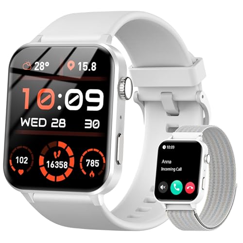 IOWODO Relógio inteligente homem mulher, Smartwatch mulher com 2 correias, 1,85" relógio desporto mulher com função chamadas e Whatsapp mensagens Bluetooth, 100 modos de desporto para iOS Android