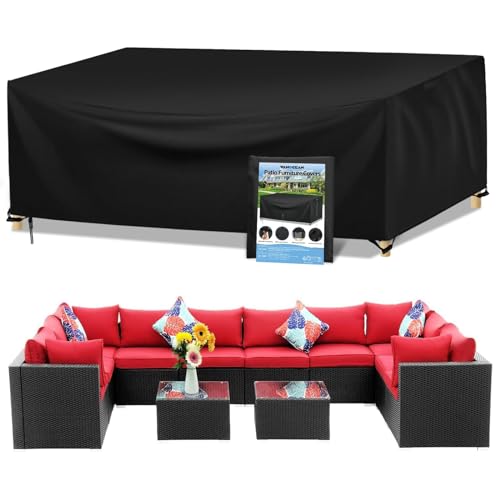 Wanocean Capa para protetores móveis de jardim, capa de mesa cadeiras, 420D capa de exterior impermeável, anti-UV anti-vento exterior capa mesa jardim quadrada 350 x 260 x 90 cm