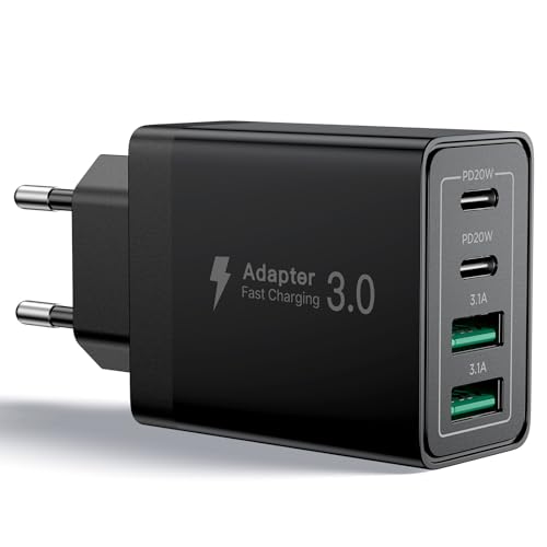 Aioneus Carregador USB C, 40 W 4 portas tomada USB C iPhone carregamento rápido, carregador múltiplo com PD duplo e QC3.0 adaptador tipo C para iPhone 16 15 14 13 11 Pro MAX XR XS 8 7, iPad, Samsung