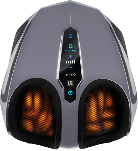 Miko Máquina de massagem nos pés com amassamento profundo, compressão, shiatsu e calor para fascite plantar, neuropatia, ajusta-se até ao tamanho 47 para homens.