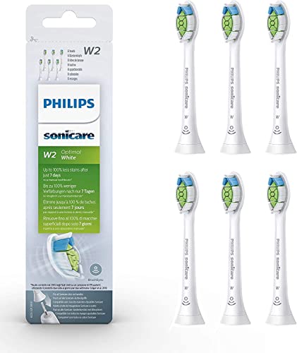 Philips Sonicare Cabeças originais W2 Optimal White Standard para escova de dentes elétrica sónica, embalagem de 6 unidades em preto (modelo HX6066/10)
