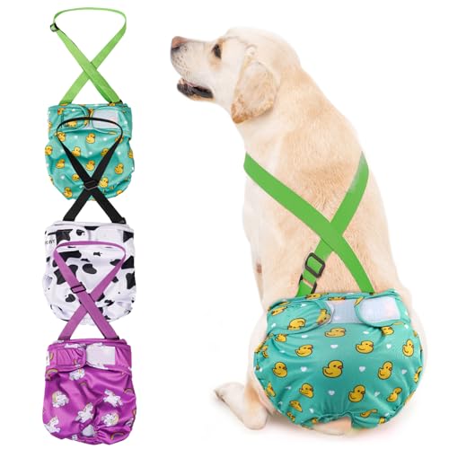 Avont 3 peças fraldas reutilizáveis para s, fraldas laváveis absorventes incontinência ajustável para cães pequenos médios grandes (L, animais)