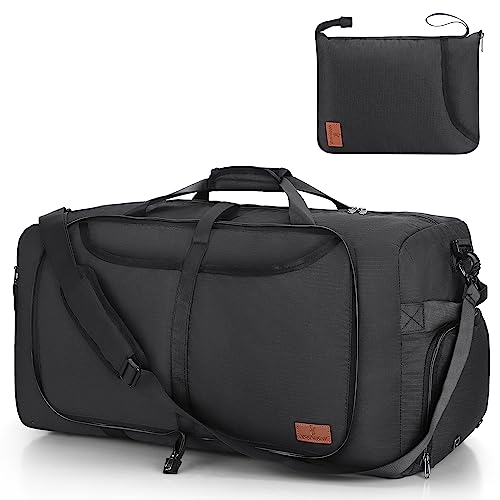 Vogshow Bolsa de viagem dobrável grande bolsa de viagem impermeável Weekender Bag com compartimento para sapatos mala de desporto para homem mulher, Preto, Moderno