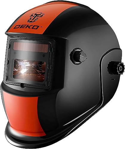 DEKO Capacete de soldagem solar Powered auto escurecimento capuz com faixa de sombra ajustável 4/9-13 para Mig TIG soldador de arco laranja preto
