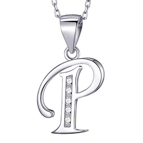 MASADA Corrente inicial de prata esterlina 925 - pendente com letra com pedras de zircónio, 46 cm de comprimento - bolsa de veludo